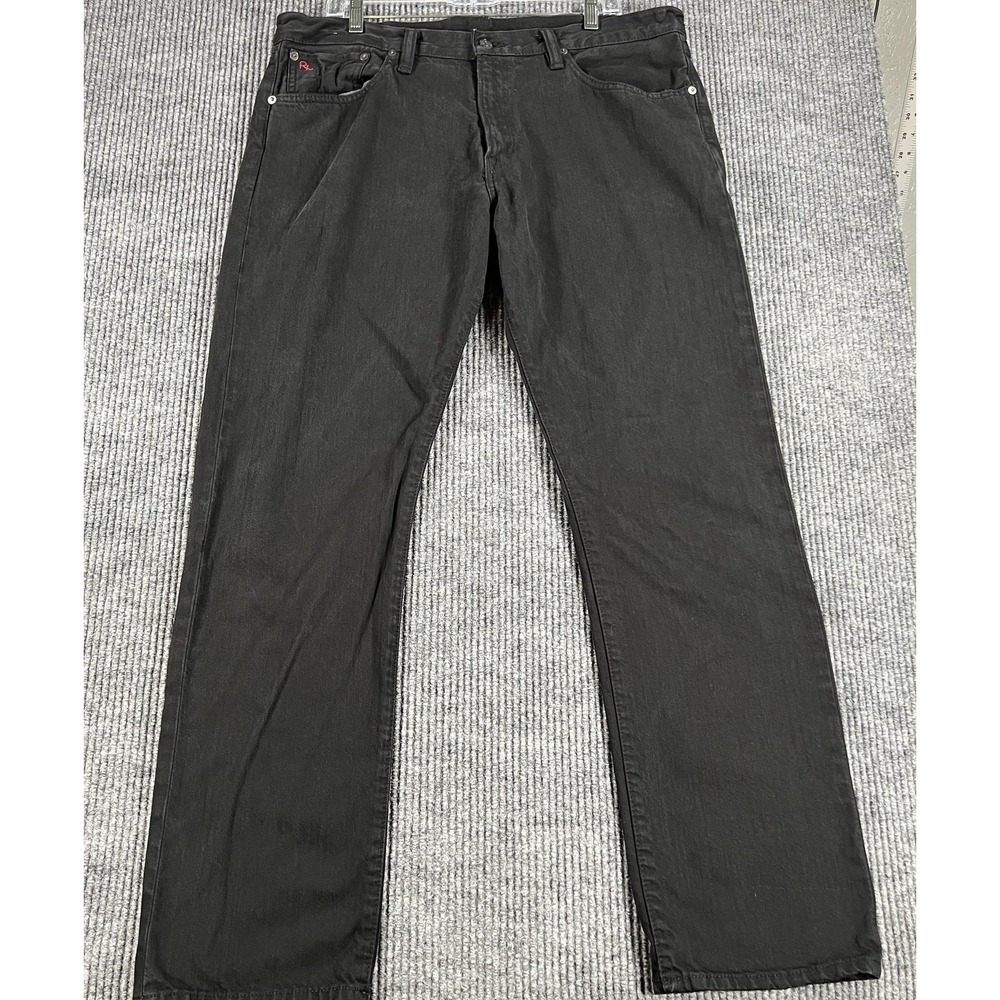 Polo Ralph Lauren Jeans Mens 36x32 Black Hampton Straight Leg Denim Selvedge